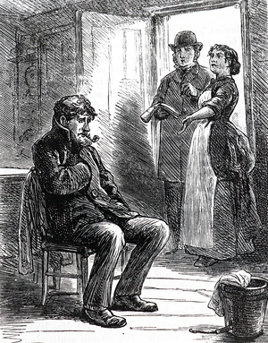 A wife showing the Rate Collector why she has no money, 1850