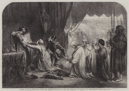 Queen Philippa interceding with her Husband Edward III for the Burgesses of Calais (engraving)