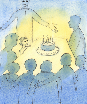 The Church is like a bright home, full of life, in an almost deserted, snowy landscape, 2003 (w/c on paper)