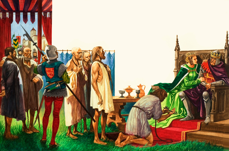 King Edward III and the burghers of Calais in 1347 (gouache on paper)