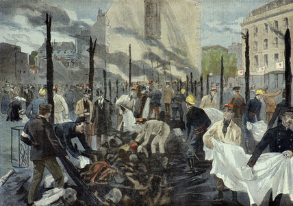 After the Charity Bazaar fire, corpses were removed from the rubble in 1897 (Engraving)