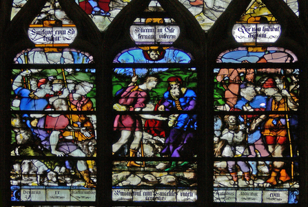 Window w109 depicting Joseph is sold by his brothers (stained glass)