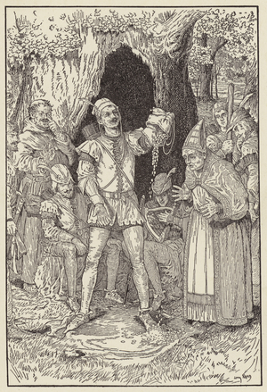 "Here's money enough master," quoth Little John, "To pay the reckoning" (litho)