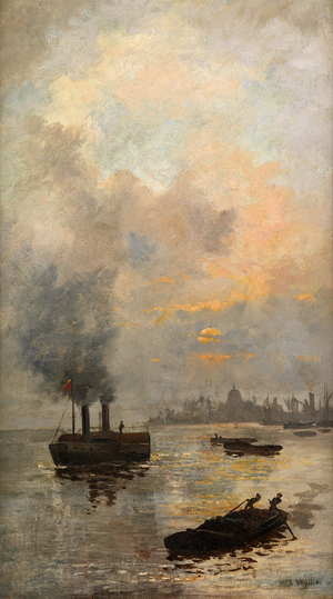 Sunset on the Thames (oil on canvas)