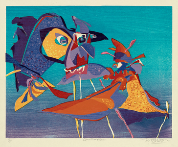 Conversation, 1980 (woodcut)