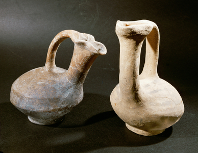 Two zoomorphic vases, or vases in form of a waterskin (ceramic)