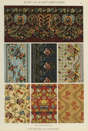 XVIIth and XVIIIth Centuries, Lace Weaving and Embroidery (colour litho)