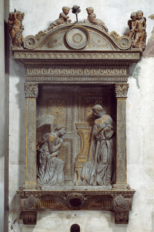 The Cavalcanti Annunciation: detail of the Virgin by Donatello (1386-1466) c.1435 (gilded limestone)