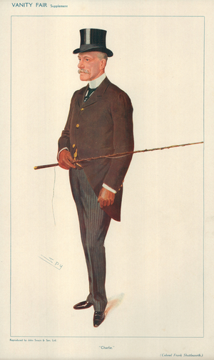 Colonel Frank Shuttleworth, Charlie, 10 February 1909, Vanity Fair cartoon (colour litho)