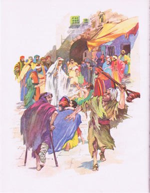 Jesus healing the sick and infirm (colour litho)