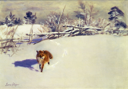 A Fox in the Snow (oil on canvas)