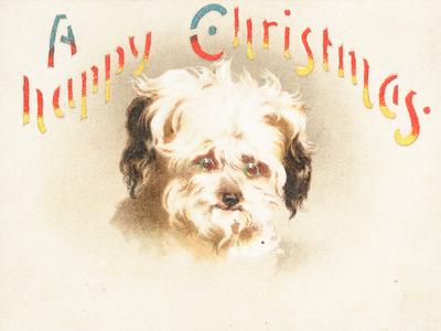 Cute Dog! Christmas Card (chromolitho)