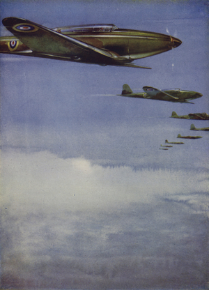 British Fairey Battle light bombers flying in formation (colour litho)