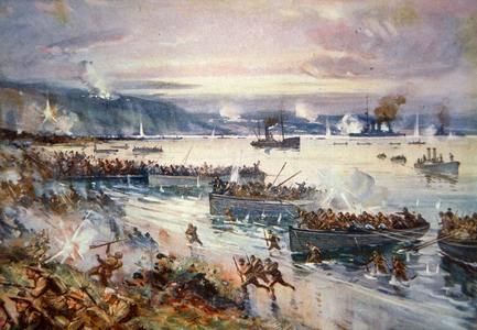 The Landing of the Australians at Gallipoli, April 1915 (colour litho)