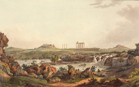 Temple of Jupiter Olympios and River Ilissos, from 'Views in Greece', 1821 (colour litho)