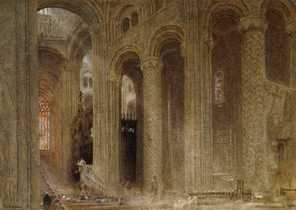 The Sermon (Durham Cathedral), (pencil, pen and black ink and watercolour)