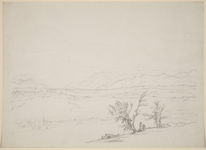 An Alpine Landscape with a Couple Seated by Trees Overlooking a Valley, 1760-1763 (pen and ink)