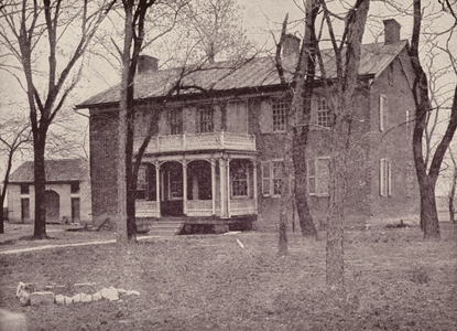 Oldest brick house in the Mississippi Valley, residence of Mrs Jarrett, Cahokia, Illinois (b/w photo)