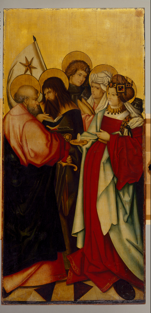 Wing of an unknown altar from Seifriedsberg: Saints Barbara, Elisabeth of Thuringia, Mauritius, Paulus and Peter, c.1515 (painting on fir wood)