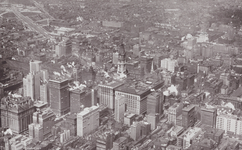 Philadelphia: Philadelphia and the Parkway from the Air (b/w photo)