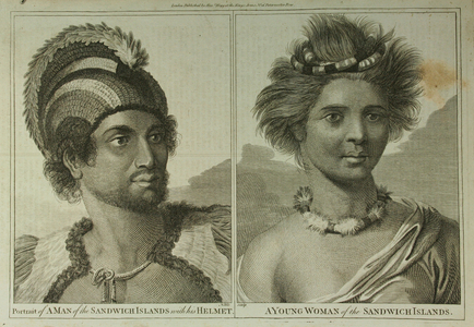Portrait of a 'Man of the Sandwich Islands with his Helmet' and a 'Young Woman of the Sandwich Islands' (engraving)