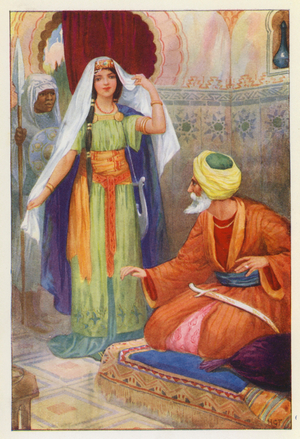 The Beautiful Captive and Aben Habuz (colour litho)