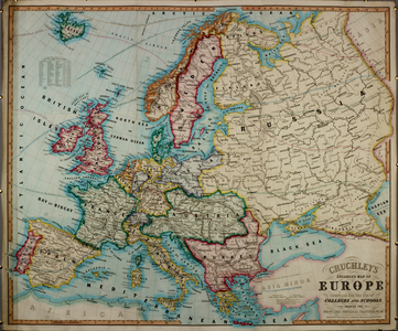A 19th century coloured map of Europe, compiled for use in colleges and schools.