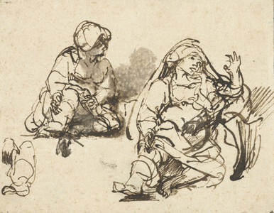Studies for the Sick Woman in the ‘Hundred Guilder Print’, c.1647-48 (pen, ink and wash on paper)