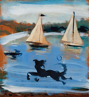 Black dog with a ball, 2012 (oil on linen)