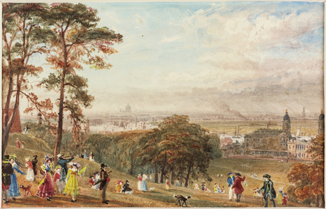 London from Greenwich, 1829 (b/c & w/c on wove paper)

