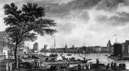 The harbour of La Rochelle (France) late 18th century, engraving