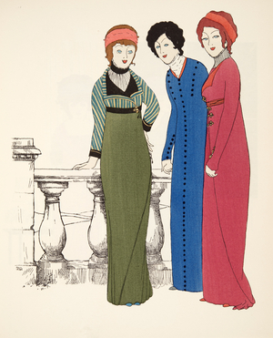 Three Empire Line Evening Coats from 'Les Robes de Paul Poiret' pub. 1908 (pochoir print)
