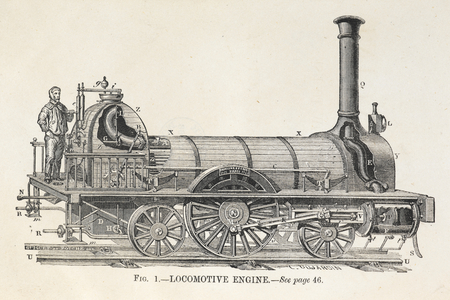 Diagram of a steam locomotive engine with driver.