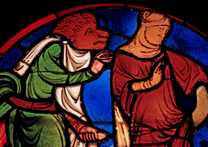 Depicting a devil and a woman, ex Ste Chapelle, bay D (stained glass)