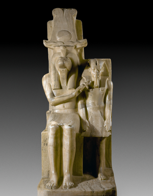 Amenhotep III - Amenophis III and the Sobek god, Dahamsha , Luxor, Egypt, XVIII Dynasty (sculpture)