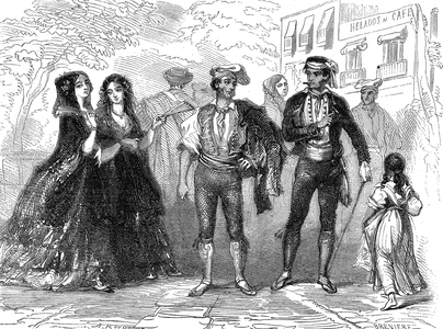 Catalan fashion in Spain 19th century, engraving