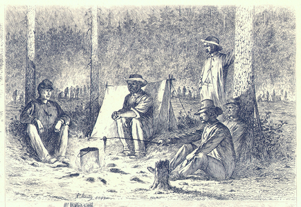 A hasty supper, 1876 (etching)