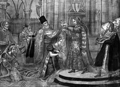 Coronation of Catherine 1st (1683-1727) empress of Russia, wife of PetertheGreat, in 1724, engraving