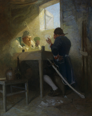At the Cards in Cluny's Cage
But Alan and Cluny were most of the time at the cards, 1913 (oil on canvas)