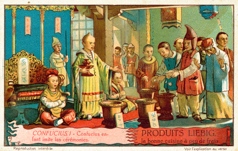 Confucius imitating ceremonies when a child (chromolitho)