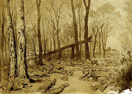 Bodies of German soldiers lie on the ground