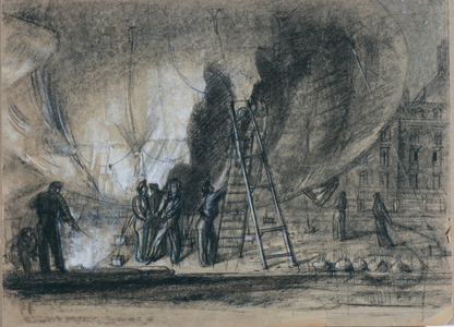 After the Raid (Clearing Up) (pastel & pencil on board)
