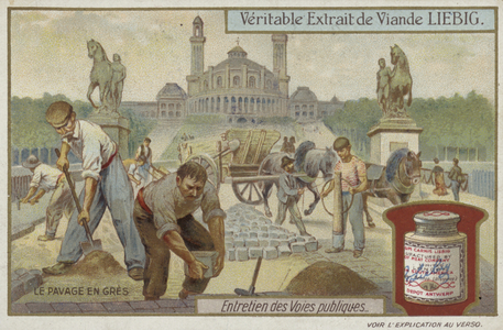 Liebig card featuring road maintenance (colour litho)