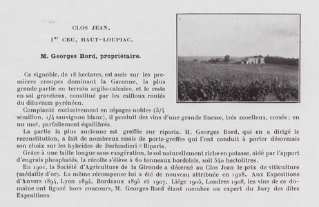 Clos Jean, Ier Cru, Haut-Loupiac, M Georges Bord, proprietaire (b/w photo)