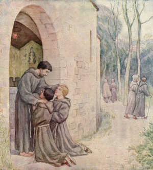 St Francis' first mission (colour litho)