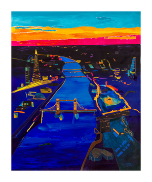 Sunset over London, 2020 (acrylic and collage on paper)