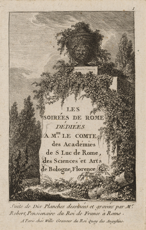 Plate One from Evenings in Rome, 1763-64 (etching in black on off-white laid paper, tipped onto tan laid paper)