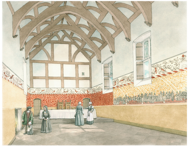 The Great Hall of Cothay Manor, Near Wellington, Somerset, 2016 (ink and watercolour)