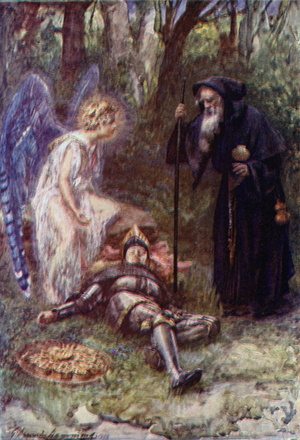 "'Behold this heavy sight, thou reverend sire!'" (colour litho)