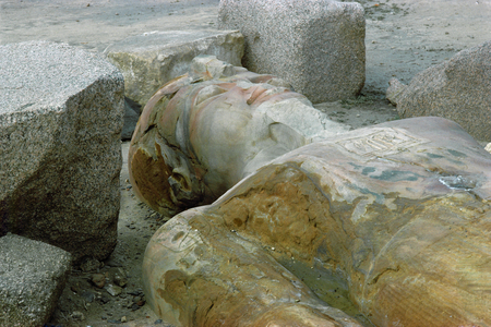 The fallen colossal statue of Pharaoh Ramses II